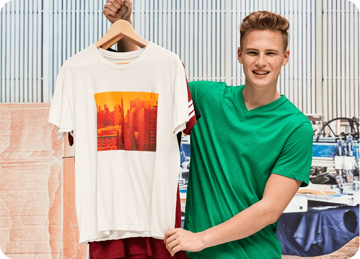 Smiling person with a white T-shirt