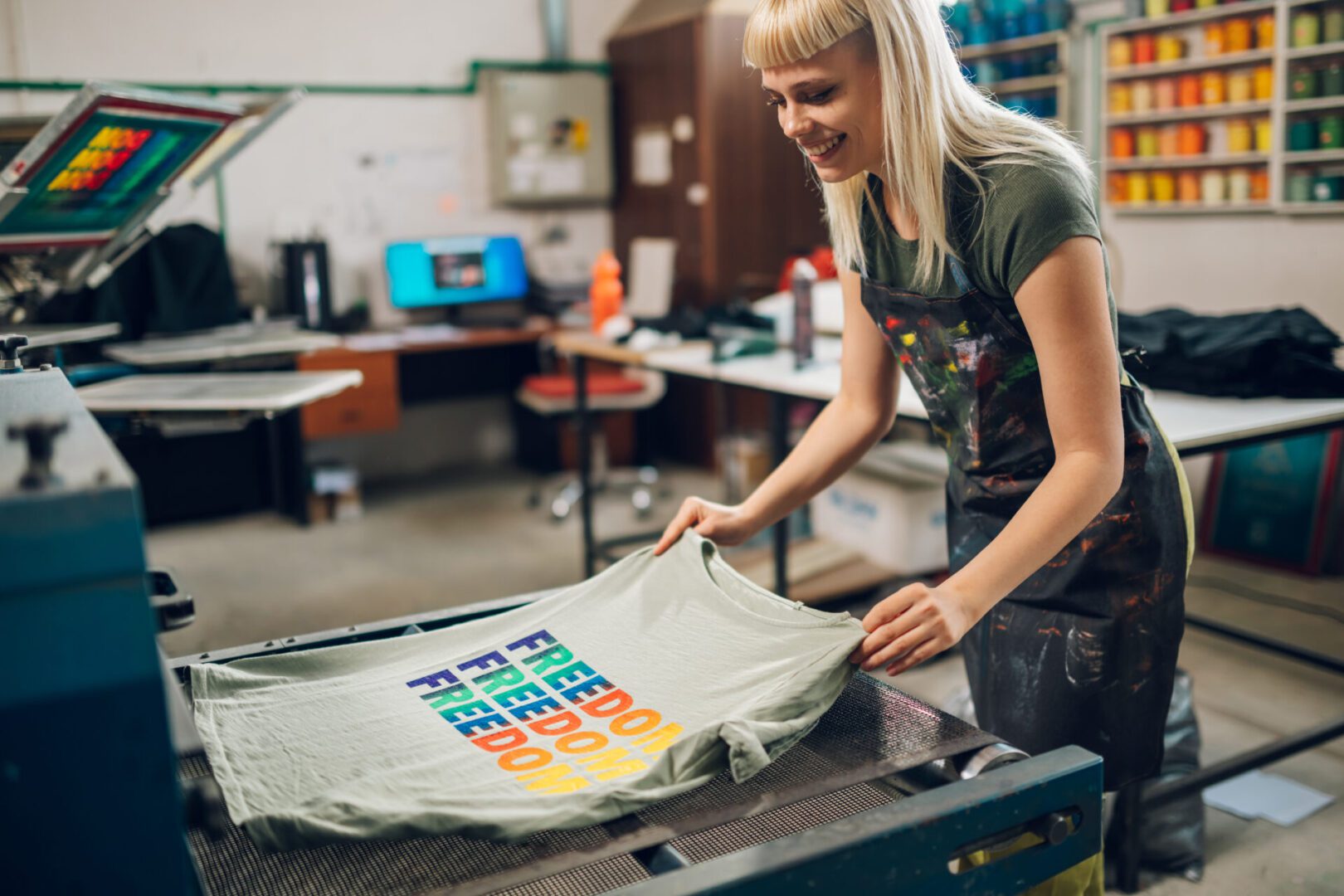 T-shirt printing in workshop setting